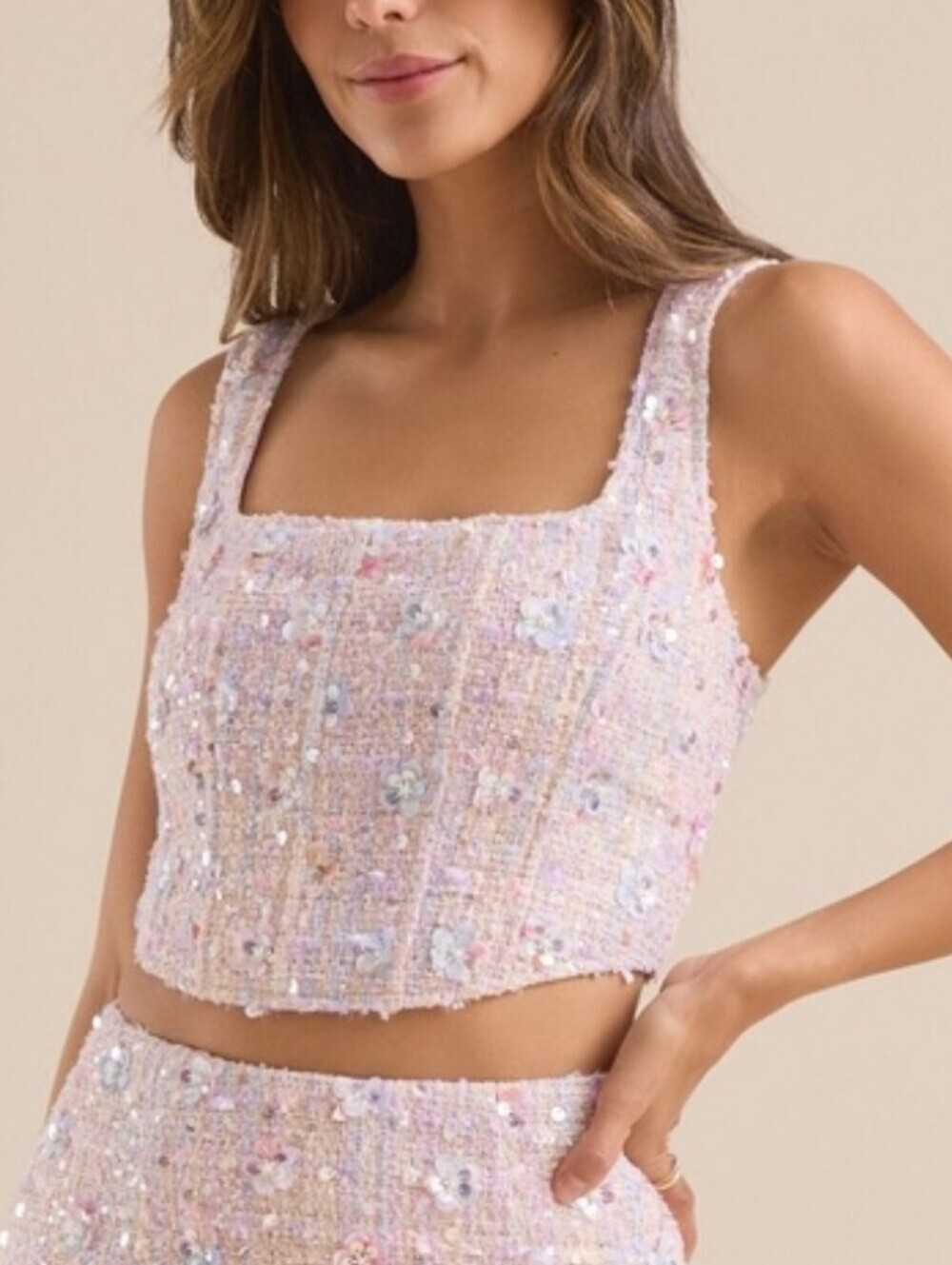Altar'd State Ella Floral Sequin Tweed Corset in Pastel Pink-multi Size XS - Picture 2 of 9